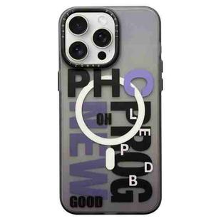 For iPhone 15 Pro Double-Layer Frosted IMD MagSafe Phone Case(Purple Gradient Letters)