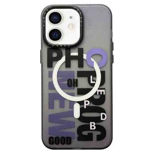 For iPhone 12 Double-Layer Frosted IMD MagSafe Phone Case(Purple Gradient Letters)