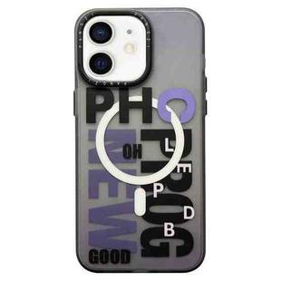 For iPhone 11 Double-Layer Frosted IMD MagSafe Phone Case(Purple Gradient Letters)