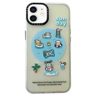 For iPhone 12 Double-Layer Frosted IMD MagSafe Phone Case(Pool Animals)