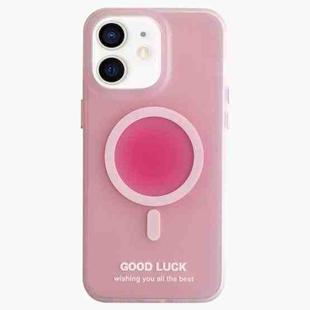 For iPhone 12 Double-Layer Frosted IMD Macaron Color MagSafe Phone Case(Pink)