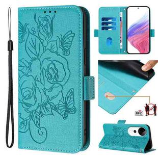 For vivo S19 Pro Embossed Rose RFID Anti-theft Leather Phone Case(Light Blue)