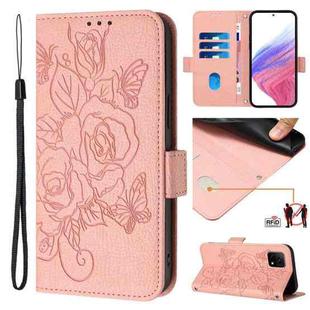 For vivo Y52s / iQOO U3 / Y31s 5G Embossed Rose RFID Anti-theft Leather Phone Case(Pink)