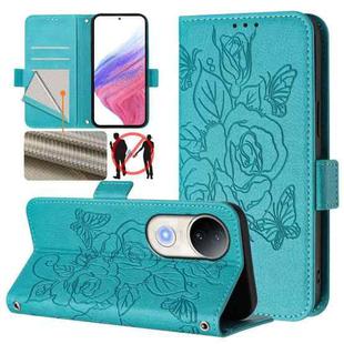 For vivo S20 5G Embossed Rose RFID Anti-theft Leather Phone Case(Light Blue)