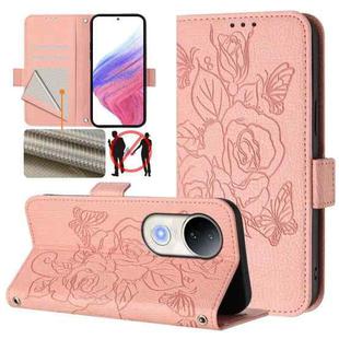 For vivo S20 5G Embossed Rose RFID Anti-theft Leather Phone Case(Pink)