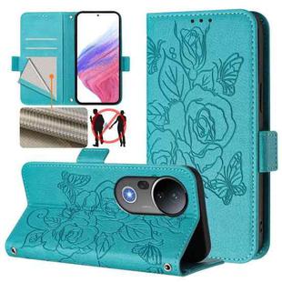 For vivo S20 Pro 5G Embossed Rose RFID Anti-theft Leather Phone Case(Light Blue)