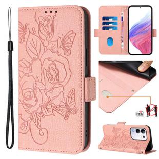 For vivo Y29 4G Global Embossed Rose RFID Anti-theft Leather Phone Case(Pink)