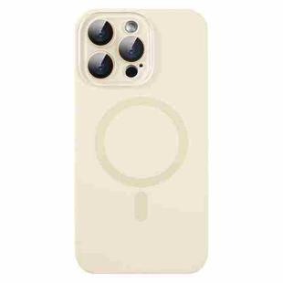 For iPhone 15 Pro Max Liquid Silicone MagSafe Full Coverage Phone Case with Lens Film(White)