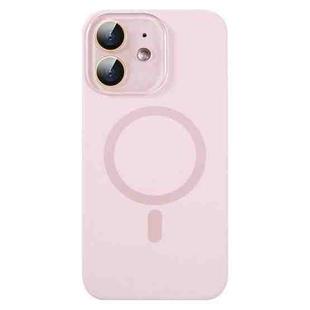 For iPhone 12 Liquid Silicone MagSafe Full Coverage Phone Case with Lens Film(Pink)