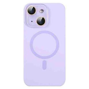 For iPhone 14 Plus MagSafe Liquid Silicone Full Coverage Phone Case with Lens Film(Purple)