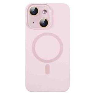 For iPhone 14 Plus Liquid Silicone MagSafe Full Coverage Phone Case with Lens Film(Pink)