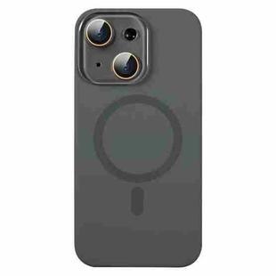 For iPhone 14 Plus Liquid Silicone MagSafe Full Coverage Phone Case with Lens Film(Grey)