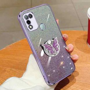 For Infinix Hot 10 Play Plated Gradient Glitter Butterfly Holder TPU Phone Case(Purple)