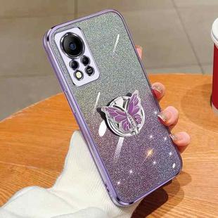 For Infinix Hot 11s NFC Plated Gradient Glitter Butterfly Holder TPU Phone Case(Purple)