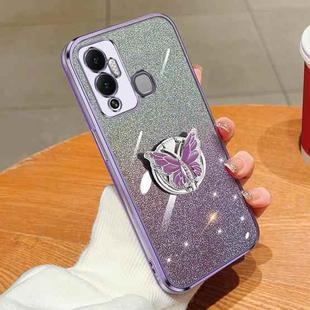 For Infinix Hot 12 Play Plated Gradient Glitter Butterfly Holder TPU Phone Case(Purple)