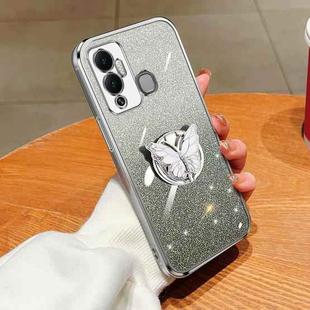 For Infinix Hot 12 Play Plated Gradient Glitter Butterfly Holder TPU Phone Case(Silver)