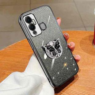 For Infinix Hot 12 Play Plated Gradient Glitter Butterfly Holder TPU Phone Case(Black)