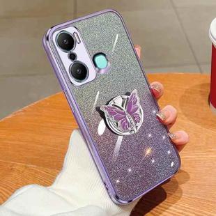 For Infinix Hot 20 Play Plated Gradient Glitter Butterfly Holder TPU Phone Case(Purple)