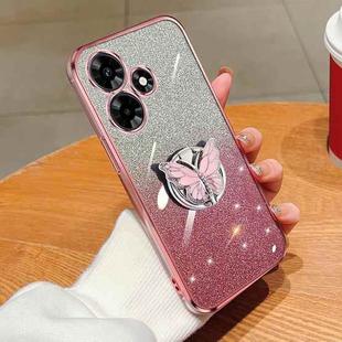 For Infinix Hot 30 Plated Gradient Glitter Butterfly Holder TPU Phone Case(Pink)