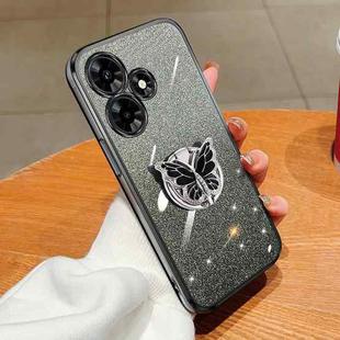 For Infinix Hot 30 Plated Gradient Glitter Butterfly Holder TPU Phone Case(Black)