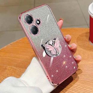 For Infinix Hot 30 Play Plated Gradient Glitter Butterfly Holder TPU Phone Case(Pink)