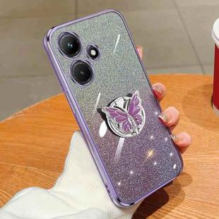 For Infinix Hot 30i Plated Gradient Glitter Butterfly Holder TPU Phone Case(Purple)