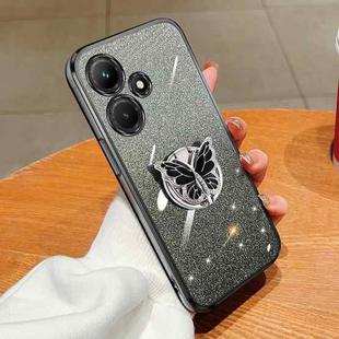For Infinix Hot 30i Plated Gradient Glitter Butterfly Holder TPU Phone Case(Black)