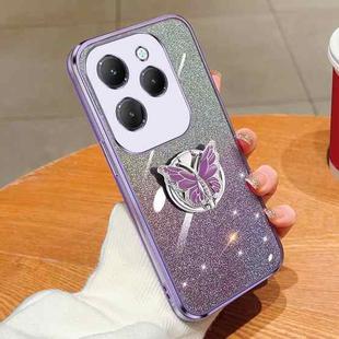 For Infinix Hot 40 Plated Gradient Glitter Butterfly Holder TPU Phone Case(Purple)