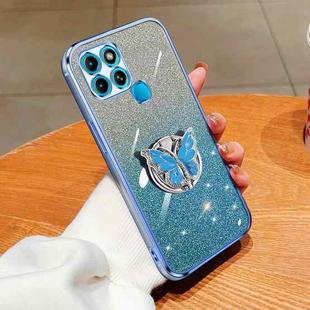 For Infinix Smart 6 Plated Gradient Glitter Butterfly Holder TPU Phone Case(Sierra Blue)