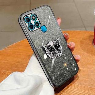 For Infinix Smart 6 Plated Gradient Glitter Butterfly Holder TPU Phone Case(Black)