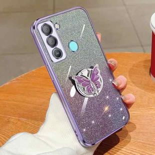 For Tecno Pop 5 LTE Plated Gradient Glitter Butterfly Holder TPU Phone Case(Purple)