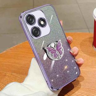 For Tecno Spark 10C Plated Gradient Glitter Butterfly Holder TPU Phone Case(Purple)