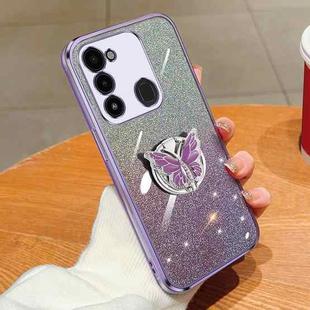 For Tecno Spark Go 2022 Plated Gradient Glitter Butterfly Holder TPU Phone Case(Purple)