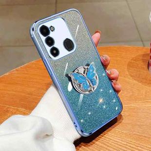 For Tecno Spark Go 2022 Plated Gradient Glitter Butterfly Holder TPU Phone Case(Sierra Blue)