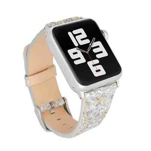 For Apple Watch 5 & 4 44mm / 3 & 2 & 1 42mm Glitter Sequins Leather Watch Band(Gold Silver)