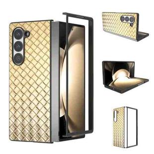 For Samsung Galaxy Z Fold6 Black Frame Woven Texture PU Phone Case(Gold)