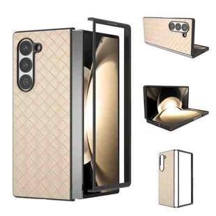 For Samsung Galaxy Z Fold6 Black Frame Woven Texture PU Phone Case(Beige)