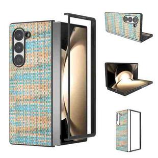 For Samsung Galaxy Z Fold6 Black Frame Color Lattice Texture PU Phone Case(Blue)