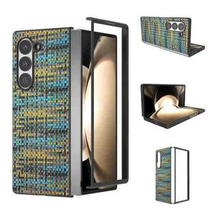 For Samsung Galaxy Z Fold6 Black Frame Color Lattice Texture PU Phone Case(Gold)