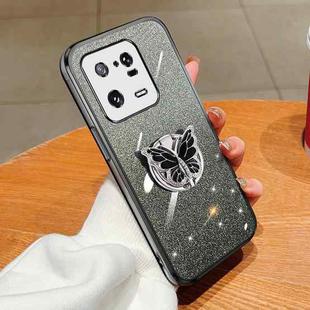 For Xiaomi 13 Pro Plated Gradient Glitter Butterfly Holder TPU Phone Case(Black)