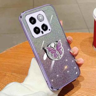 For Xiaomi 14 Plated Gradient Glitter Butterfly Holder TPU Phone Case(Purple)
