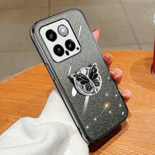 For Xiaomi 14 Plated Gradient Glitter Butterfly Holder TPU Phone Case(Black)