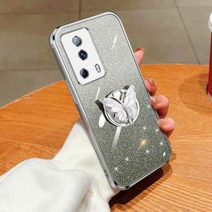 For Xiaomi Civi 2 Plated Gradient Glitter Butterfly Holder TPU Phone Case(Silver)