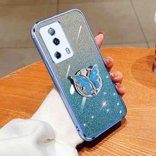 For Xiaomi Civi 2 Plated Gradient Glitter Butterfly Holder TPU Phone Case(Sierra Blue)