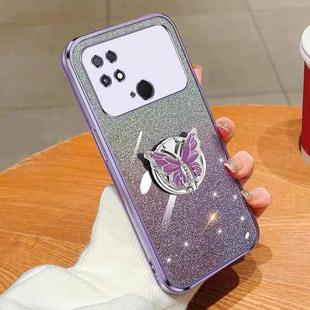 For Xiaomi Poco C40 Plated Gradient Glitter Butterfly Holder TPU Phone Case(Purple)