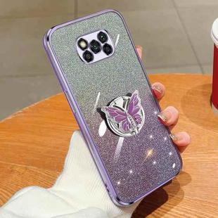 For Xiaomi Poco X3 Plated Gradient Glitter Butterfly Holder TPU Phone Case(Purple)