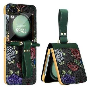 For Samsung Galaxy Z Flip5 VIETAO Integrated Embossed Pattern Full Coverage Phone Case with Wrist Strap(Green)