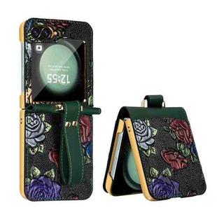 For Samsung Galaxy Z Flip6 VIETAO Integrated Embossed Pattern Full Coverage Phone Case with Wrist Strap(Green)