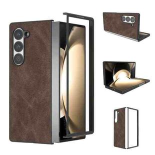 For Samsung Galaxy Z Fold6 Black Frame PU Leather Full Coverage Phone Case(Coffee)