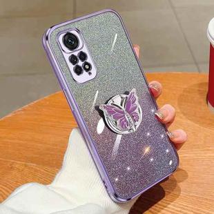 For Redmi Note 11S Plated Gradient Glitter Butterfly Holder TPU Phone Case(Purple)